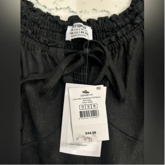 Cotton On Curve Milly Linen-Blend Sweetheart Puff Sleeve Mini Dress - NEW - Picture 6 of 11